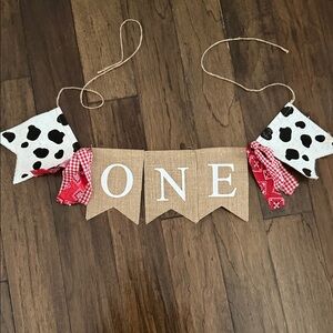 Cow Print and Burlap First Birthday Banner